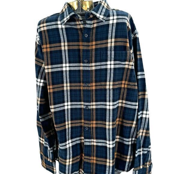 Eddie Bauer Flannel Shirt Mens 2XL Long‎ Sleeve Relaxed Fit Blue Brown Plaid - Picture 1 of 9